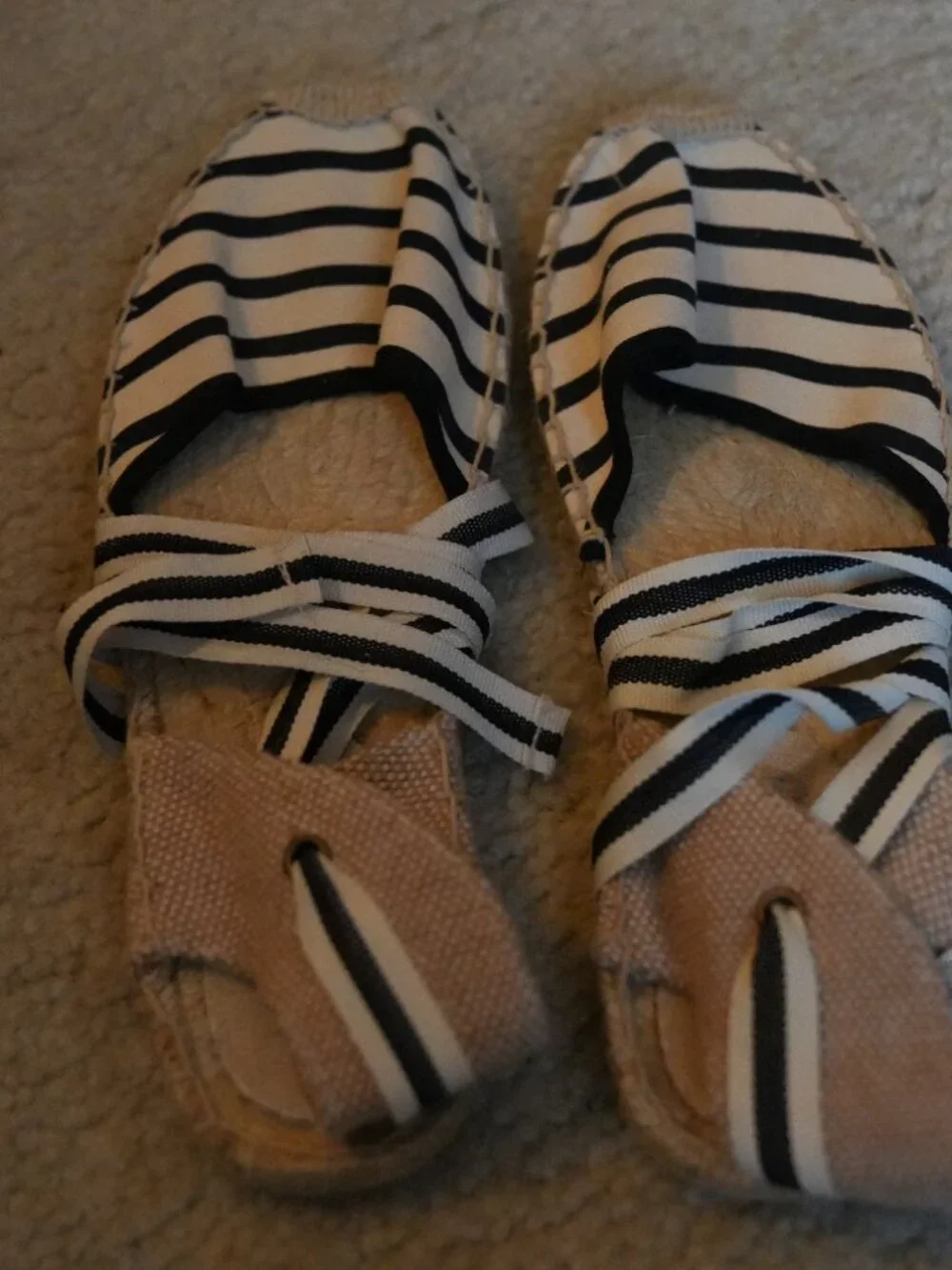 Soludos Navy White Striped Lace Up Gladiator Espadrilles Size 8